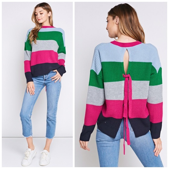 🛍LAST 1! So Fun!! Color Block Back Tie Sweater - Picture 5 of 6